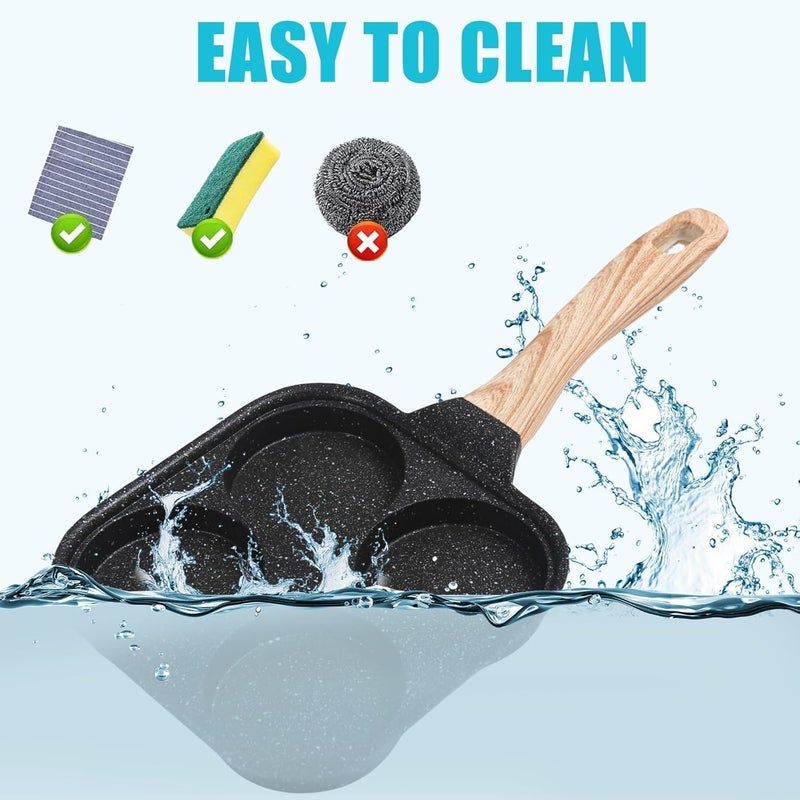 Hidak 4 Holde Egg Frying Pan Nonstick Animal Pancake Omelet Pans Egg Cooker Frying Pan Square Frying Pan with Glass lid for Breakfast - Image 3