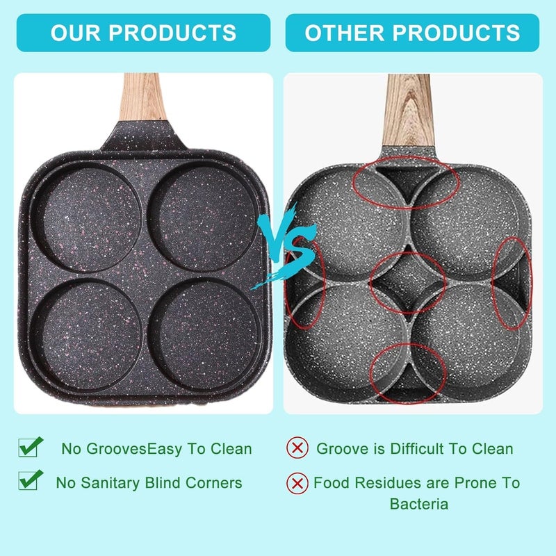 Hidak 4 Holde Egg Frying Pan Nonstick Animal Pancake Omelet Pans Egg Cooker Frying Pan Square Frying Pan with Glass lid for Breakfast - Image 5