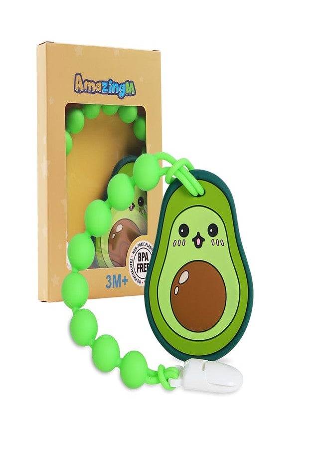 AmazingM Baby Food Grade Silicone Teether Toy with One Piece Design Pacifier Clip Holder,Teething Pain Relief Toys Gift Set for 3 Months+ Boys and Girls,Freezer Safe,BPA Free. (Avocado) - Image 1