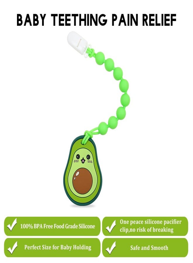 AmazingM Baby Food Grade Silicone Teether Toy with One Piece Design Pacifier Clip Holder,Teething Pain Relief Toys Gift Set for 3 Months+ Boys and Girls,Freezer Safe,BPA Free. (Avocado) - Image 2