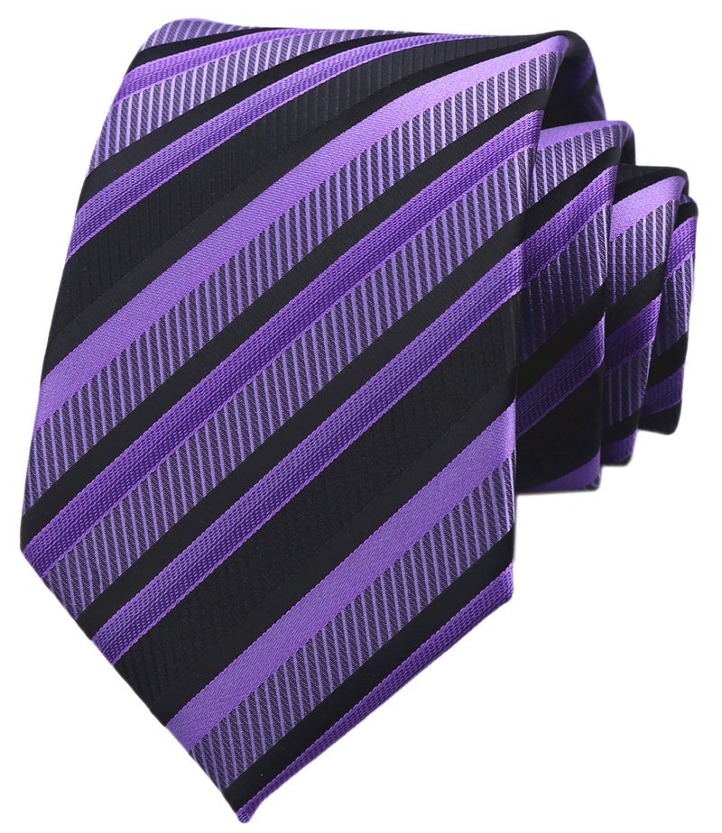 Secdtie Men's Classic Stripe Jacquard Woven Silk Tie Formal Party Suit Necktie (One Size, Black purple) - Image 1