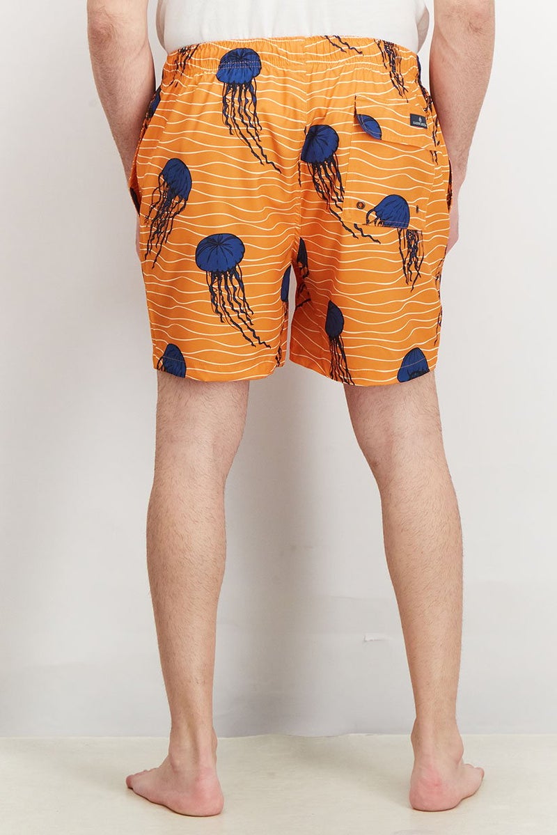 Rainforest Men Drawstring Allover Printed Board Shorts, Orange - Image 4