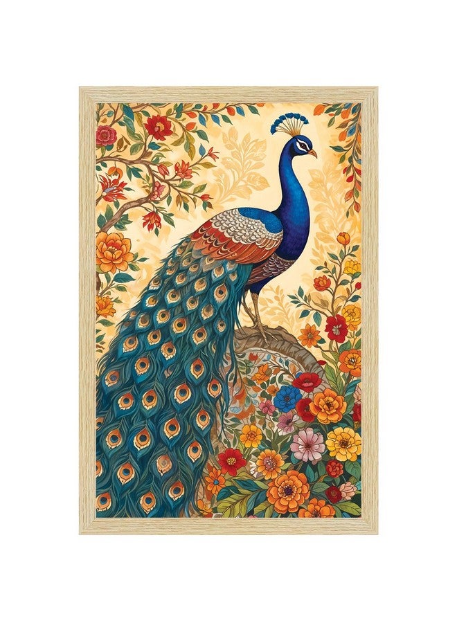 ArtX لوحة طاووس ورقية من ArtX للديكور المنزلي مع إطار، لوحة مدهوباني لغرفة المعيشة، 12.0 × 18.0 بوصة، مجموعة من 1 - Image 1