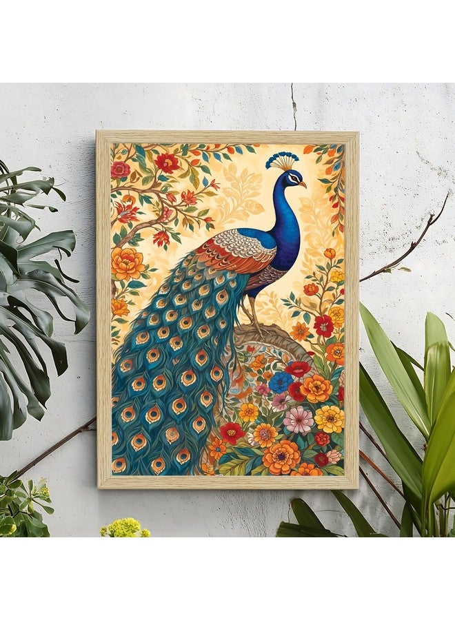 ArtX لوحة طاووس ورقية من ArtX للديكور المنزلي مع إطار، لوحة مدهوباني لغرفة المعيشة، 12.0 × 18.0 بوصة، مجموعة من 1 - Image 2
