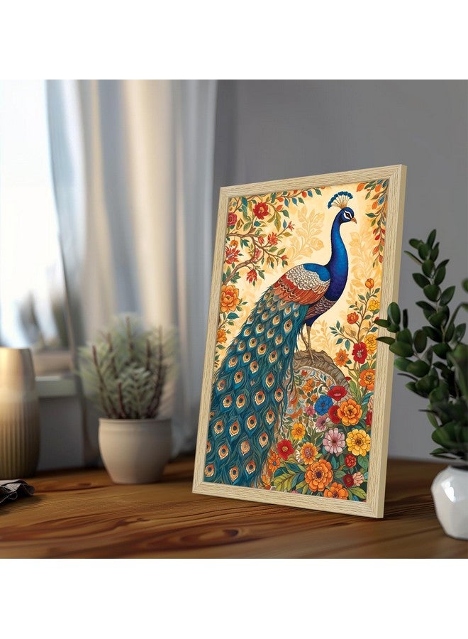 ArtX لوحة طاووس ورقية من ArtX للديكور المنزلي مع إطار، لوحة مدهوباني لغرفة المعيشة، 12.0 × 18.0 بوصة، مجموعة من 1 - Image 5