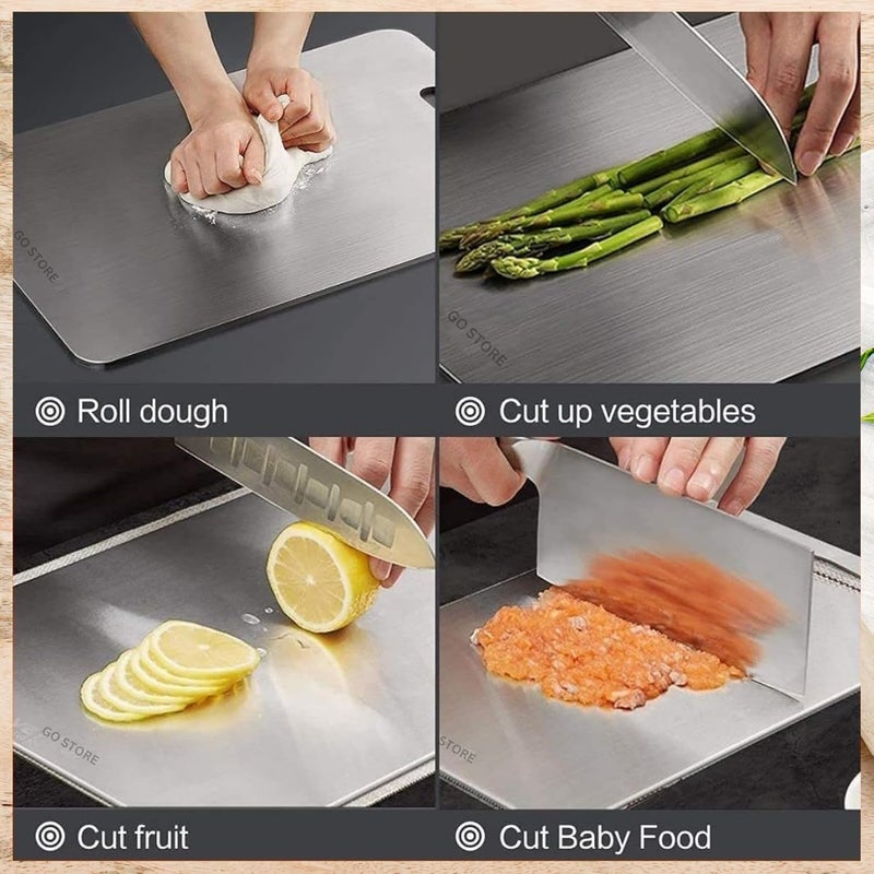 GO Store Premium Stainless Steel Chopping Board for Kitchen - Heavy-Duty Cutting Board for Vegetables, Fruits Cutter, Meats, Vegetable Chopper Boards, Metal Chopping Board (31 CM X 21 CM) - Image 3