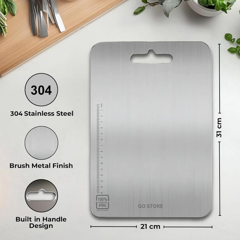 GO Store Premium Stainless Steel Chopping Board for Kitchen - Heavy-Duty Cutting Board for Vegetables, Fruits Cutter, Meats, Vegetable Chopper Boards, Metal Chopping Board (31 CM X 21 CM) - Image 2