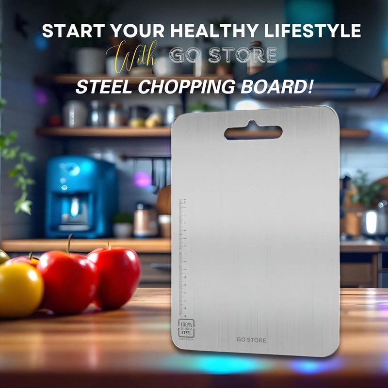 GO Store Premium Stainless Steel Chopping Board for Kitchen - Heavy-Duty Cutting Board for Vegetables, Fruits Cutter, Meats, Vegetable Chopper Boards, Metal Chopping Board (31 CM X 21 CM) - Image 5
