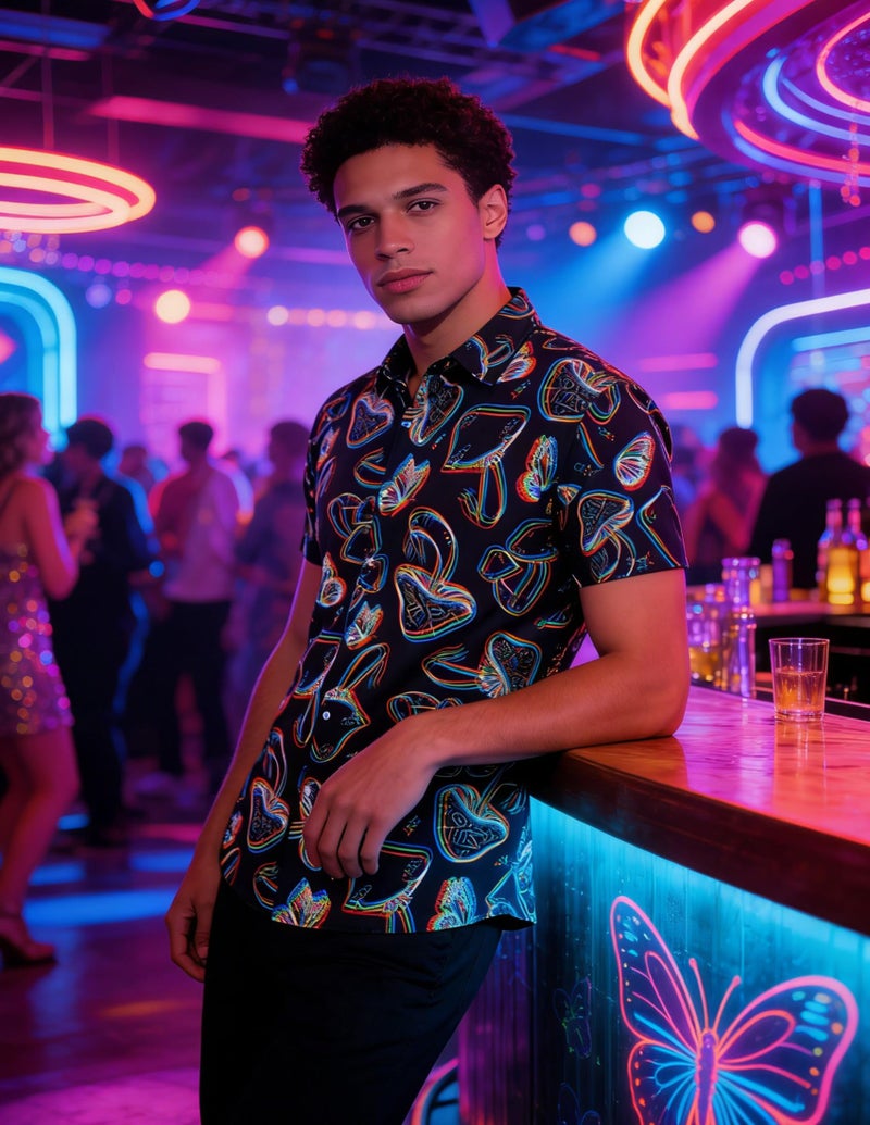 ALISISTER Rave Shirt for Men Mushroom Butterflies Funny Novelty Hawaiian Tropical Tops Short Sleeve Button Down Summer Party Vacation Clothes - Image 2