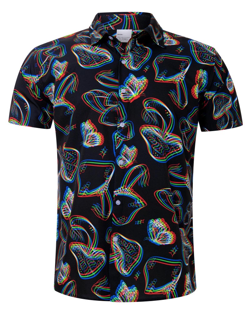 ALISISTER Rave Shirt for Men Mushroom Butterflies Funny Novelty Hawaiian Tropical Tops Short Sleeve Button Down Summer Party Vacation Clothes - Image 1