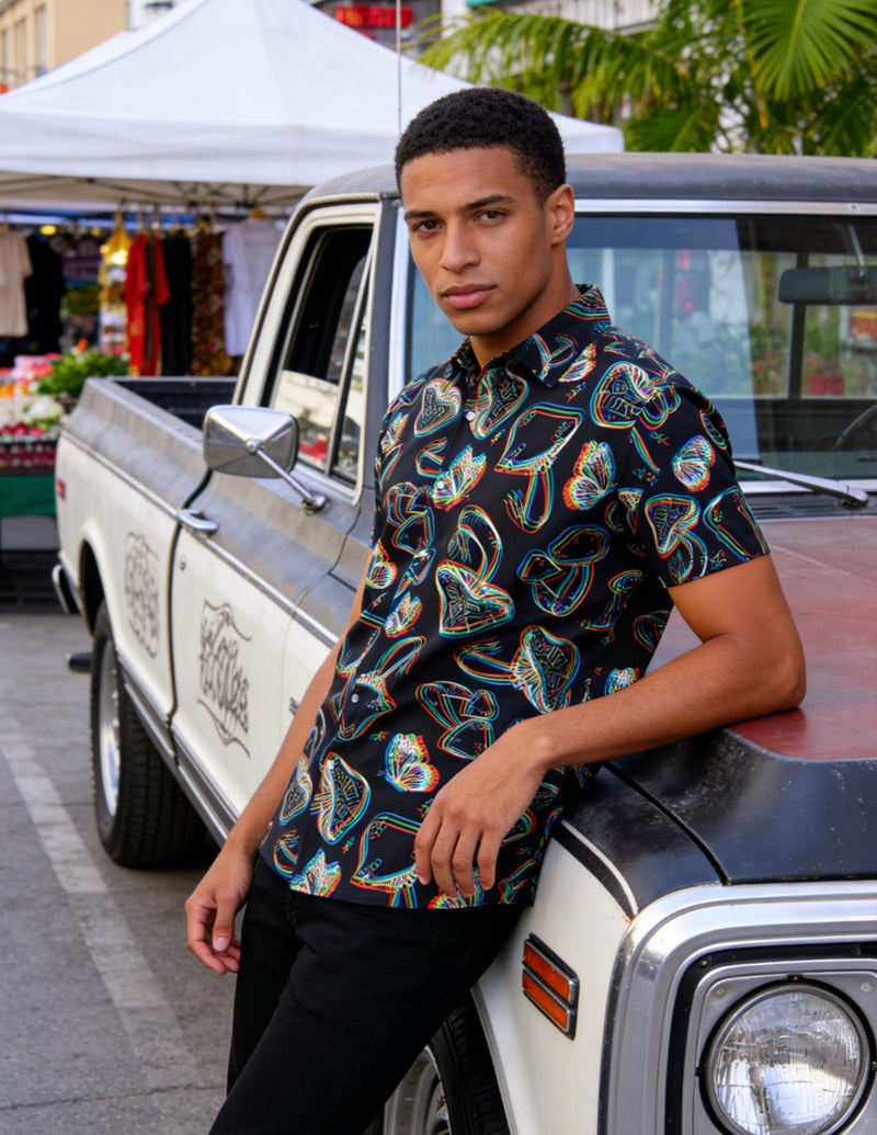 ALISISTER Rave Shirt for Men Mushroom Butterflies Funny Novelty Hawaiian Tropical Tops Short Sleeve Button Down Summer Party Vacation Clothes - Image 5
