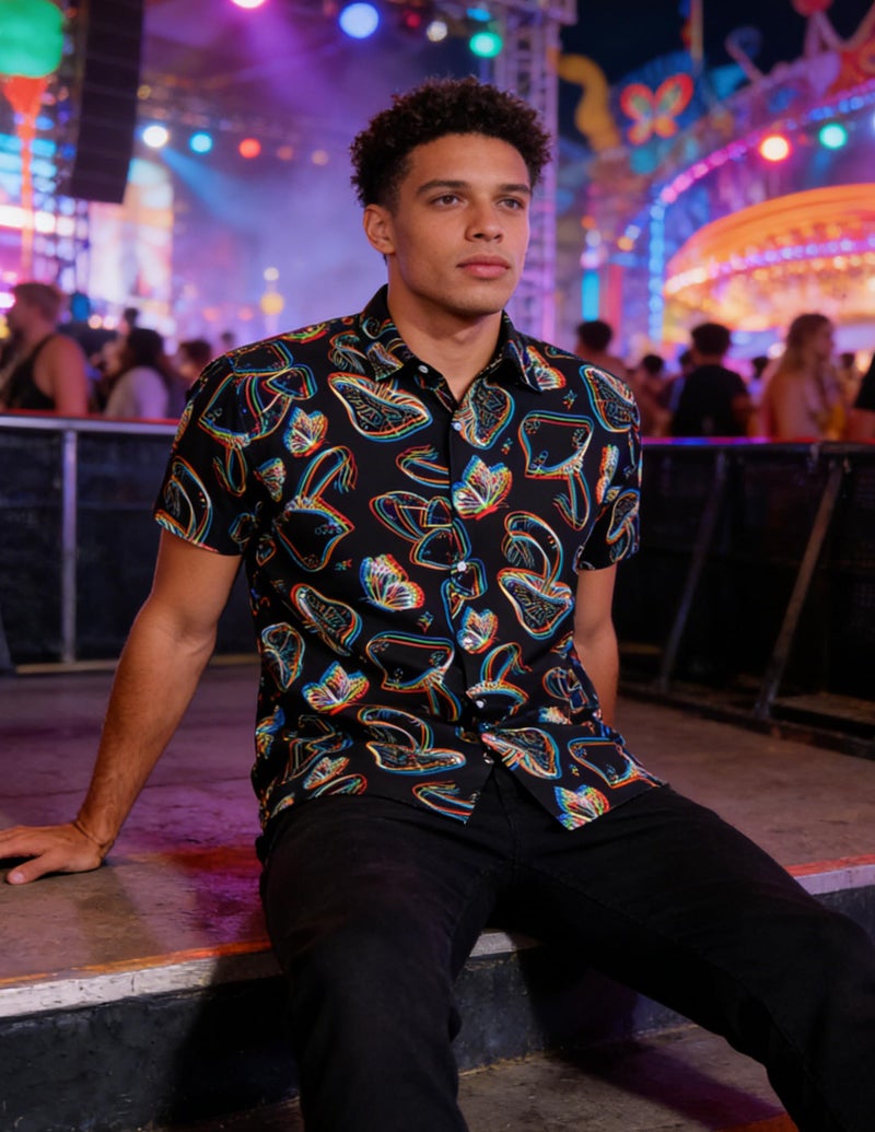 ALISISTER Rave Shirt for Men Mushroom Butterflies Funny Novelty Hawaiian Tropical Tops Short Sleeve Button Down Summer Party Vacation Clothes - Image 4