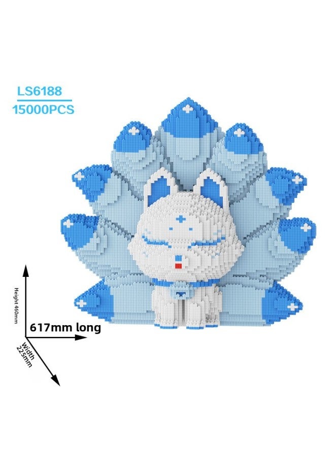 2024 Dragon Year Dragon Kirin Assembled Building Blocks Toy Adult Children Boys And Girls Gift Puzzle Ornaments-Color:46cm Ice Nine-tailed Fox + Building Block Hammer  - Image 1