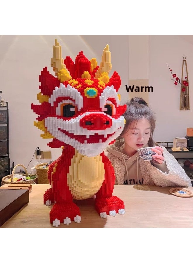 2024 Dragon Year Dragon Kirin Assembled Building Blocks Toy Adult Children Boys And Girls Gift Puzzle Ornaments-Color:46cm Ice Nine-tailed Fox + Building Block Hammer  - Image 2