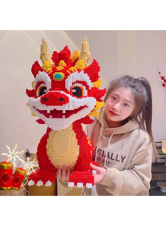 2024 Dragon Year Dragon Kirin Assembled Building Blocks Toy Adult Children Boys And Girls Gift Puzzle Ornaments-Color:46cm Ice Nine-tailed Fox + Building Block Hammer  - Image 4