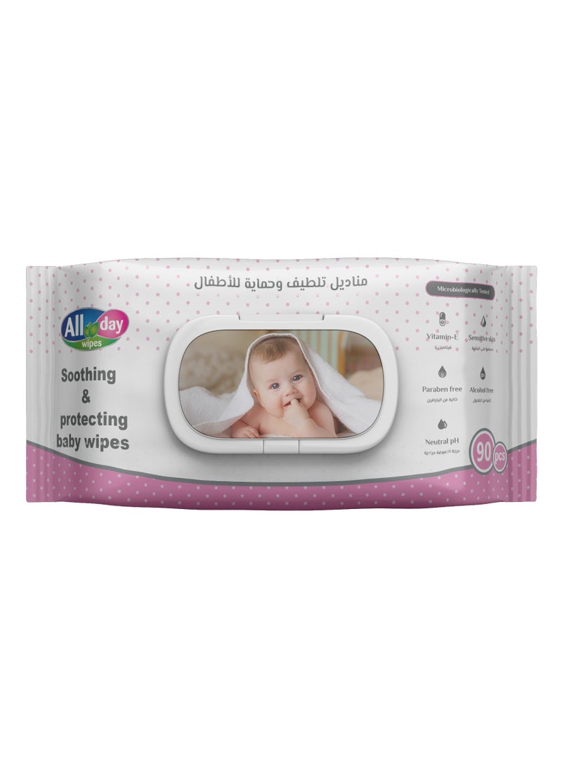 All day wipes All Day Soothing & Protecting Baby Wet Wipes Pink-90 Count Infused with With High Water Concentration, Aloe Vera to Calm and Protect Delicate Skin. - Image 1