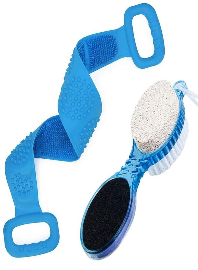 Calitate24 Silicone Bathing Scrubber Belt for Women & Men Bath Brush Body Rubbing Scrubber Deep Cleansing Massage Dirt Removal Double Sided Bathing Brush Dead Skin Removing Exfoliating Belt with 4-in-1 Foot File - Image 1