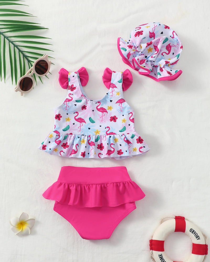 Mioglrie Toddler Baby Swimsuit Girl 12-18 Months Toddler Bathing Suit Two Piece Rose Red Tankini Baby Girl's Swimwear Summer Beach Bikini Set - Image 3