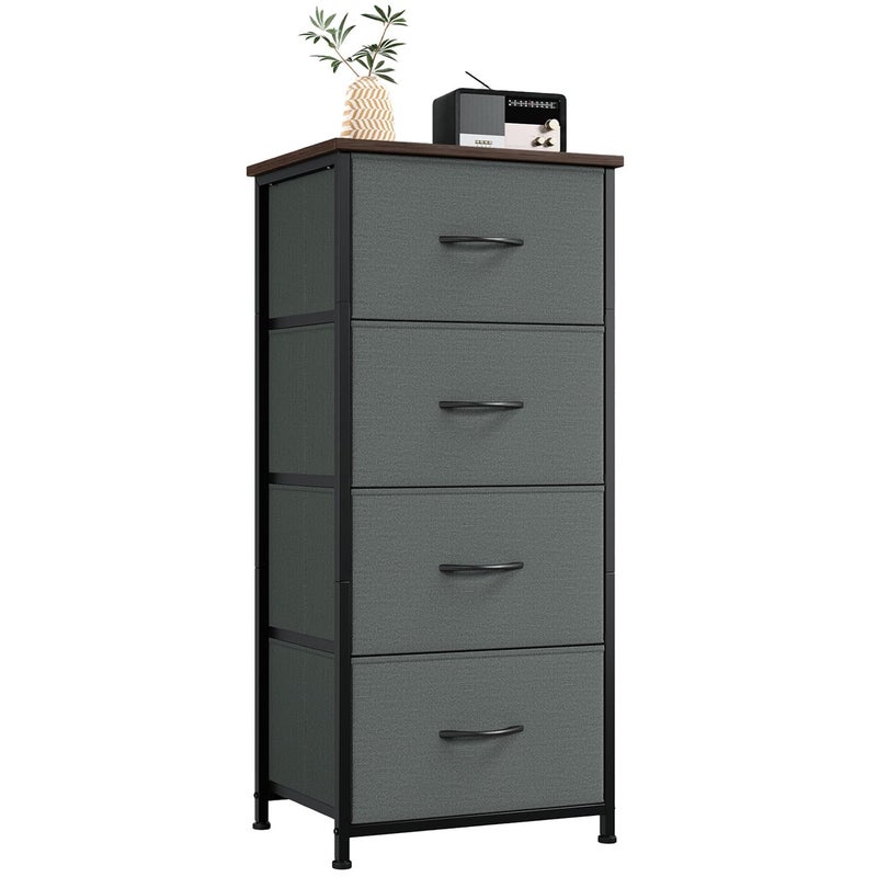 Somdot Tall Dresser for Bedroom 4 Drawer Storage Organizer Chest of Drawers with Removable Fabric Bins for Living Room Closet Bedside Nursery Laundry Entryway Hallway Charcoal Grey