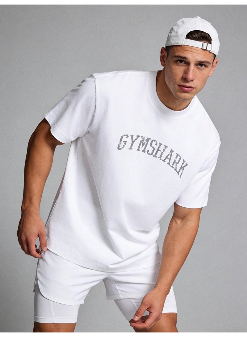 جيمشارك 300G الثقيلة GYMSHARK الرياضة قصيرة الأكمام جولة رقبة تي شيرت مع القطن ناعم الجلد الصديقة قميص عارضة للرجال والنساء. - Image 2