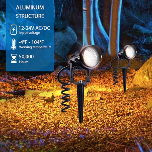 SUNVIE 12W LED Landscape Lights Low Voltage Garden Pathway Lights Super Warm White 12V Waterproof Outdoor Spotlights for Driveway Walkway Yard Patio Porch Trees with Spike Stand (10 Pack) - Image 3