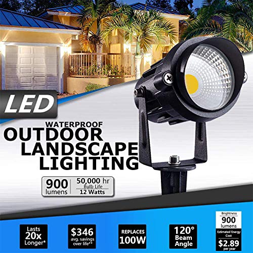 SUNVIE 12W LED Landscape Lights Low Voltage Garden Pathway Lights Super Warm White 12V Waterproof Outdoor Spotlights for Driveway Walkway Yard Patio Porch Trees with Spike Stand (10 Pack) - Image 2