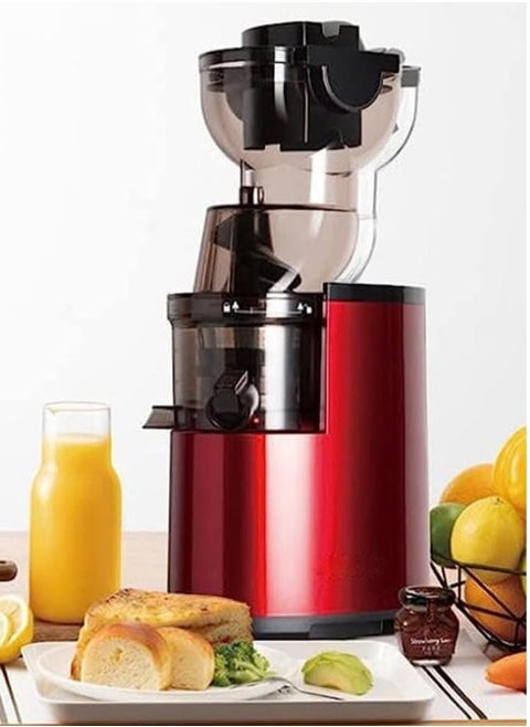 Slow Masticating Juicer 300W, Big 80mm Chute, Juice Jug, Pulp Container, BPA Free, Easy to Clean, Whole Slow Juicer for Fruits and Vegetables, Red