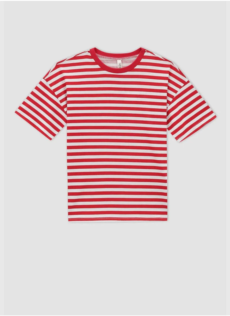 ديفاكتو Regular Fit Short Sleeve Striped T-Shirt