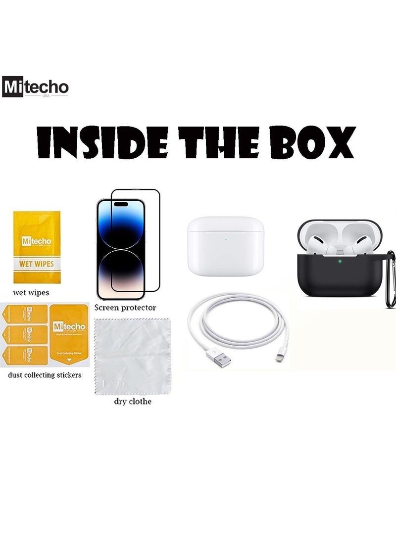 Mi techo - mi techo iphone 15pro max full coverage tempered glass screen guard and deep bass wireless bluetooth earphone combo - Image 1