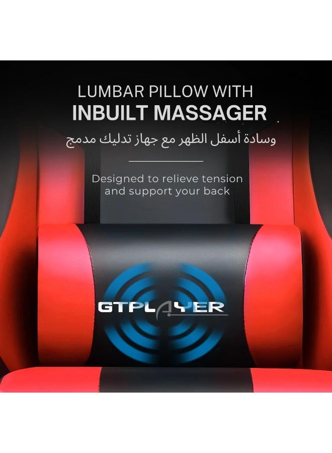 GTPLAYER #1USA Ergonomic Gaming Chair with USB Massage Cushion, Footrest & Armrests – PU Leather Computer Video Game Desk Chair with Adjustable Lumbar Support & Headrest for Gaming & Office Red - Image 2