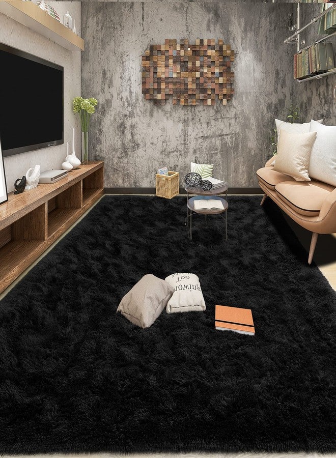 Tepook Super Soft Fluffy Rugs for Bedroom, Shag 5x7 Area Rugs for Living Room, Modern Shaggy Rug Fuzzy Carpets for Kids, Plush Indoor Nursery Home Decor Rug with Non-Slip Bottom, Black - Image 3