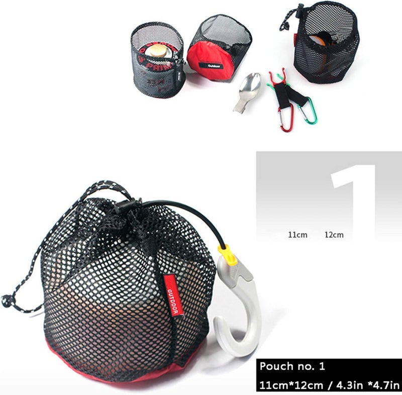 Eohak Drawstring Bags Pouch/Ditty Bag/Mesh Stuff Sack Camping Cord Bag Storage 5-in-1 Travel Use Nylon 5 Pieces (Red) - Image 2