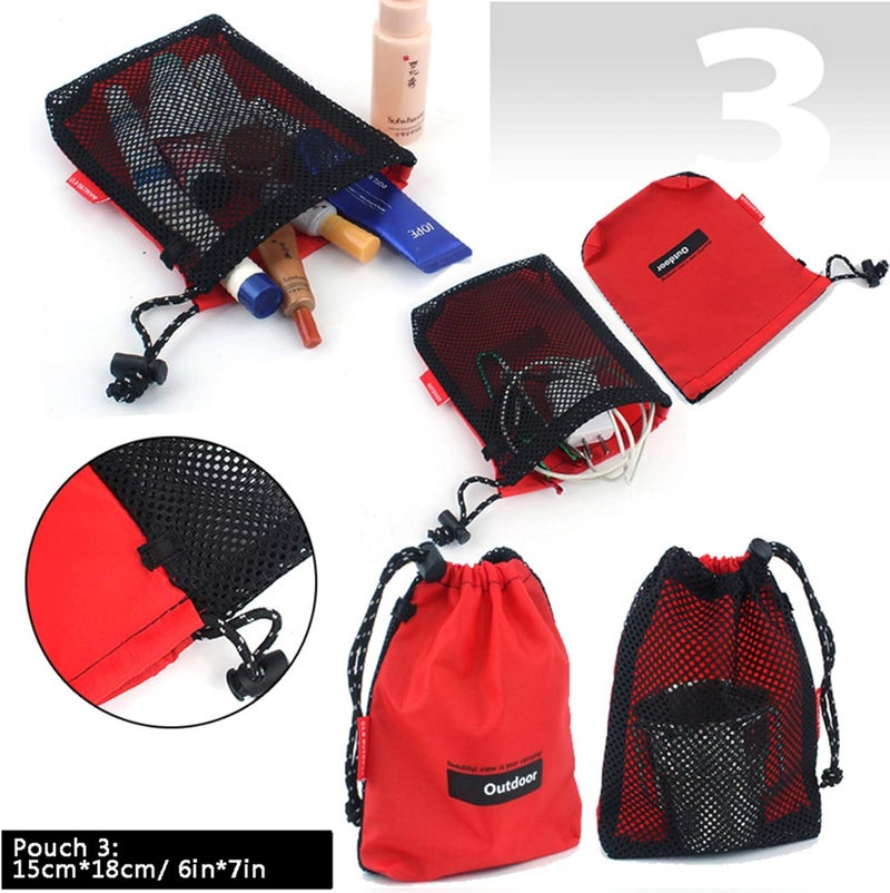 Eohak Drawstring Bags Pouch/Ditty Bag/Mesh Stuff Sack Camping Cord Bag Storage 5-in-1 Travel Use Nylon 5 Pieces (Red) - Image 4