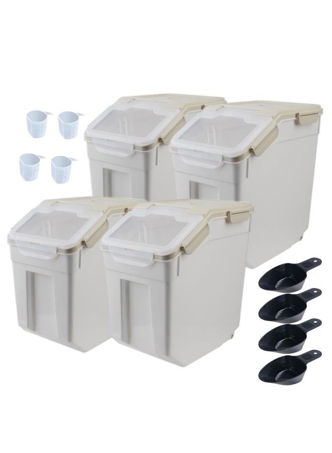 Begino Large Flour Storage Container Bin 25lb, 4Pack Airtight Rice Storage Containers with Wheels Seal Locking Lid, BPA Free with Measuring Cup&Scoop for Flour, Rice, Grain(Gray) - Image 1
