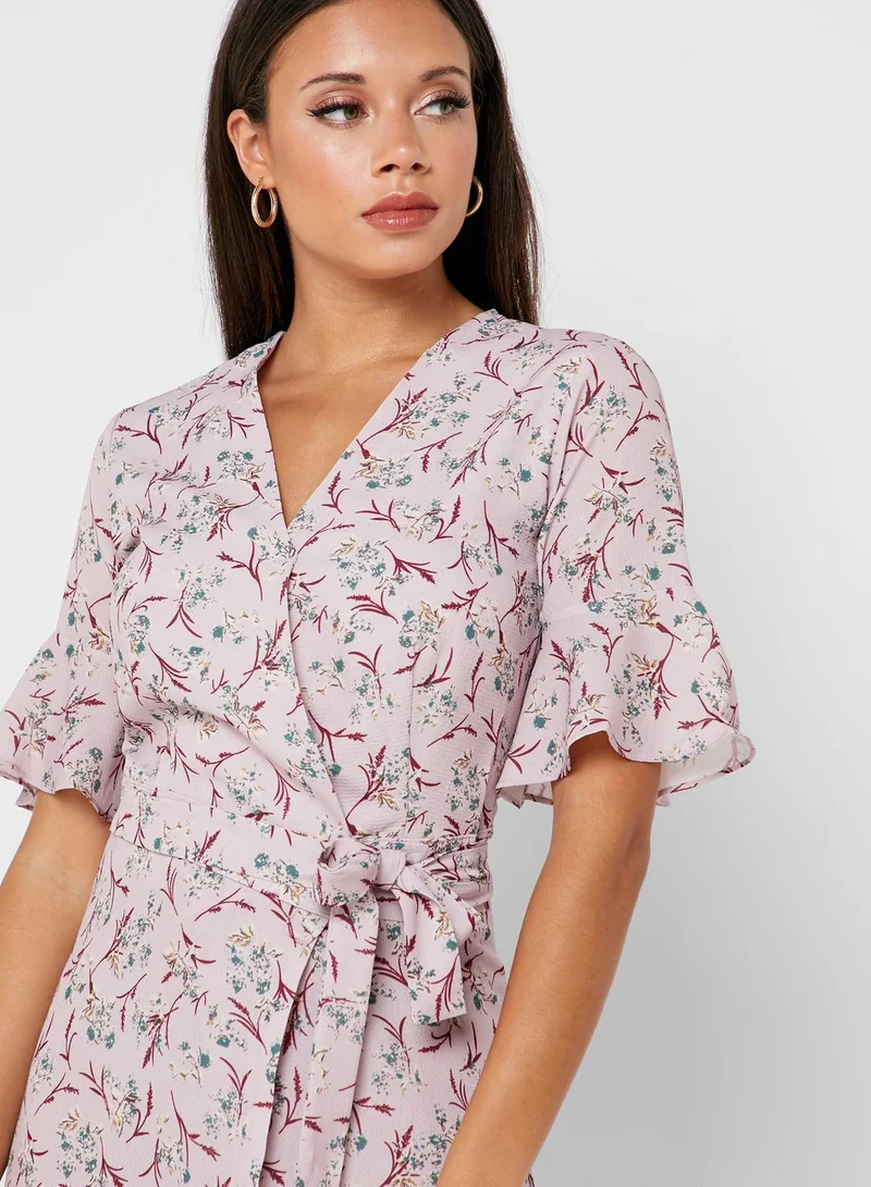 ELLA Floral Print Wrap Front Midi Dress
