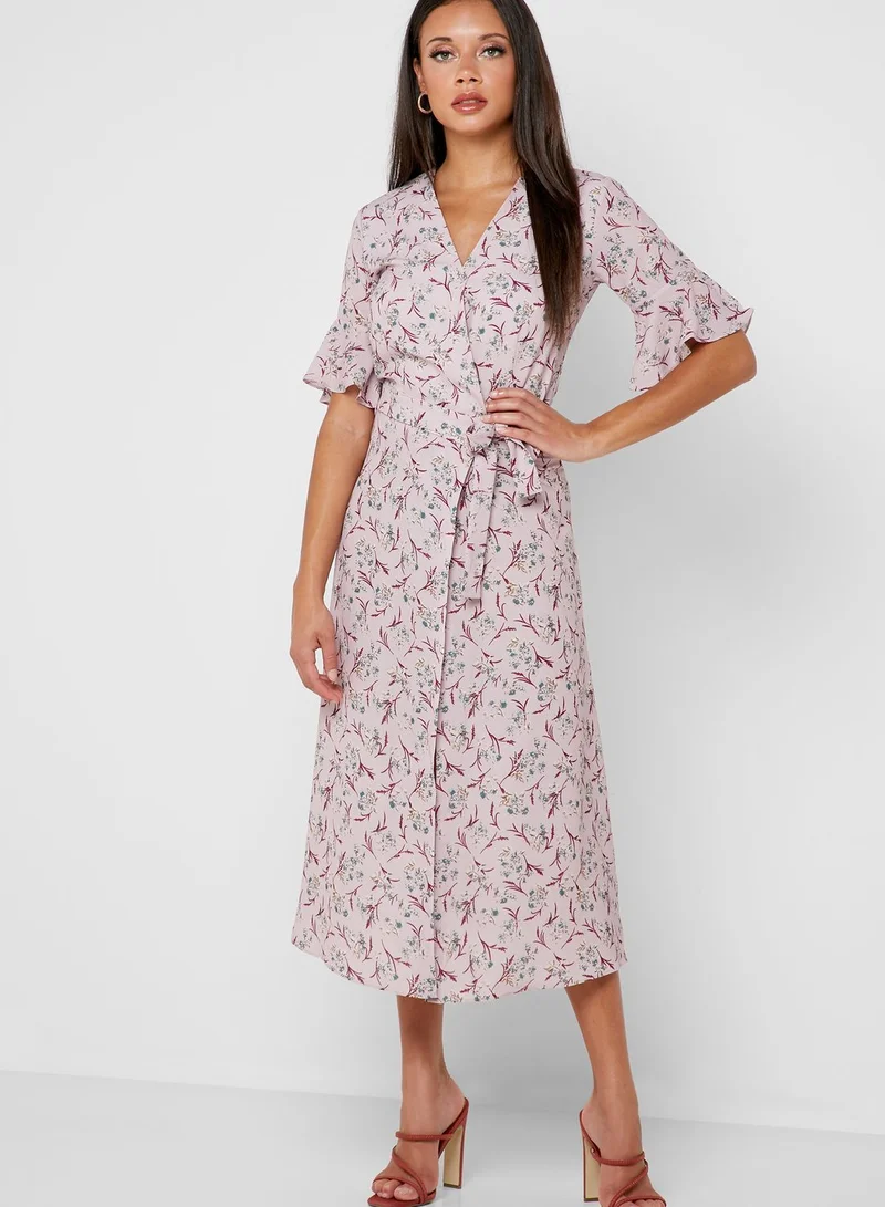 ELLA Floral Print Wrap Front Midi Dress