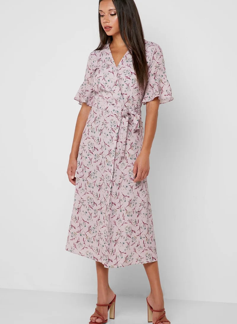 ELLA Floral Print Wrap Front Midi Dress