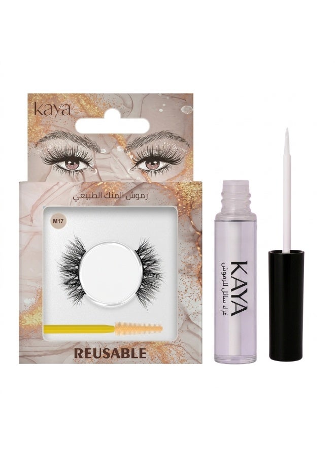 kaya Clear Eyelash Glue with Natural Mink Three Dimensional Lashes Style No. 17 Set - Image 1