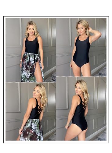 Aleumdr Womens One Piece Swimsuits Women Criss Cross Back Tummy Control Bathing Suits Racing Training Sports Athletic Monokini Swimwear Black 2XL - Image 4
