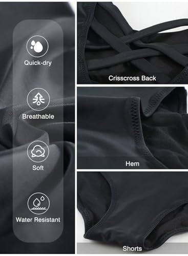 Aleumdr Womens One Piece Swimsuits Women Criss Cross Back Tummy Control Bathing Suits Racing Training Sports Athletic Monokini Swimwear Black 2XL - Image 5