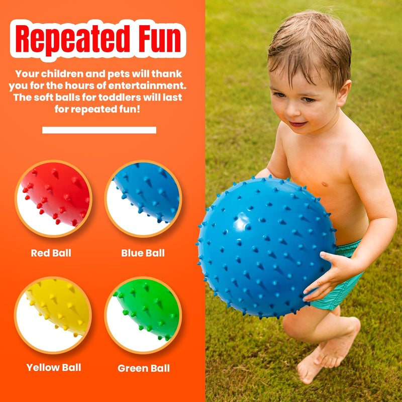 New Bounce Soft Balls for Kids - Set of Four 8.5" Knobby Balls Plus Pump & 2 pins, Durable, Inflatable Sensory Spiky Ball for Children, Toddlers and, Pets - Soft Bouncy Ball - Image 2