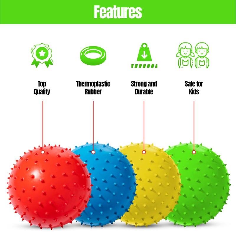 New Bounce Soft Balls for Kids - Set of Four 8.5" Knobby Balls Plus Pump & 2 pins, Durable, Inflatable Sensory Spiky Ball for Children, Toddlers and, Pets - Soft Bouncy Ball - Image 4