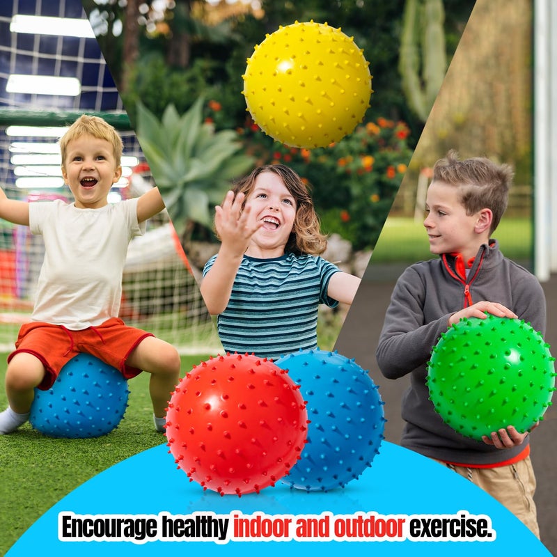 New Bounce Soft Balls for Kids - Set of Four 8.5" Knobby Balls Plus Pump & 2 pins, Durable, Inflatable Sensory Spiky Ball for Children, Toddlers and, Pets - Soft Bouncy Ball - Image 3
