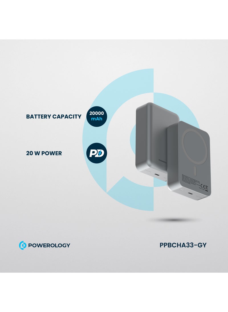 20000mAh Magsafe Power Bank 20W PD  / Simultaneous Charging / Compact Design / USB-C Output & Input / 15W Wireless Charger PowerBank 20000 mAh- Dark Grey
