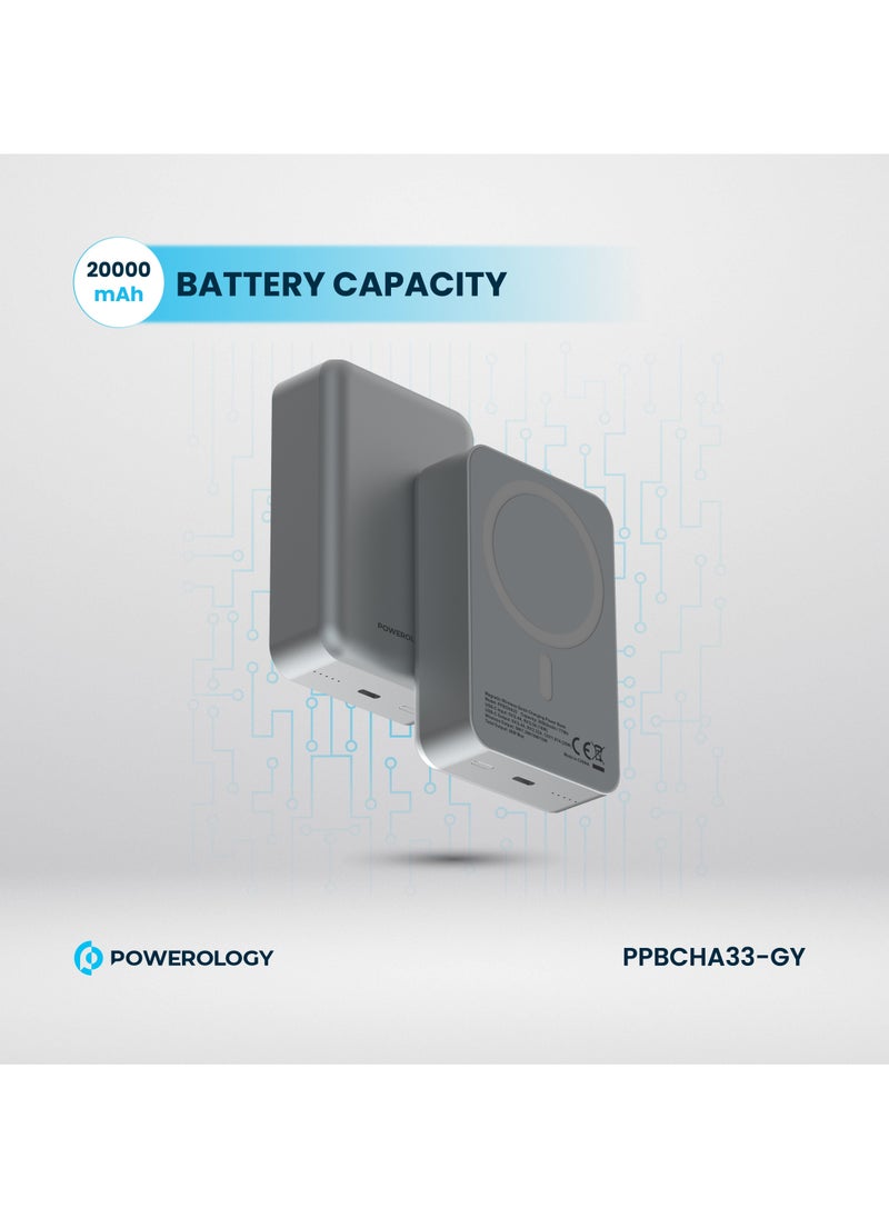 20000mAh Magsafe Power Bank 20W PD  / Simultaneous Charging / Compact Design / USB-C Output & Input / 15W Wireless Charger PowerBank 20000 mAh- Dark Grey