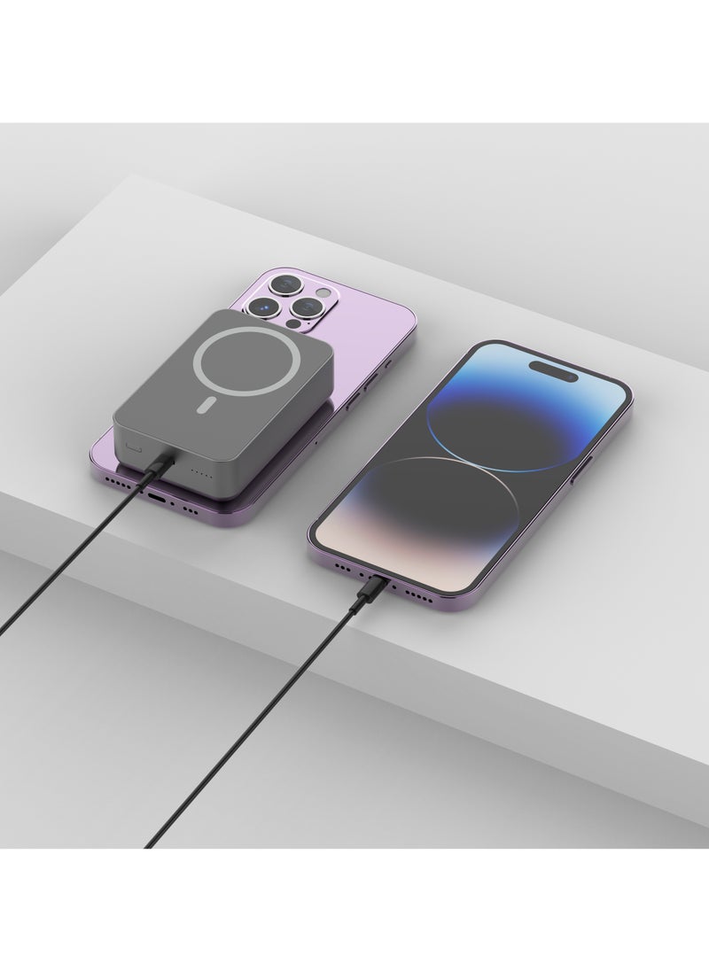 20000mAh Magsafe Power Bank 20W PD  / Simultaneous Charging / Compact Design / USB-C Output & Input / 15W Wireless Charger PowerBank 20000 mAh- Dark Grey