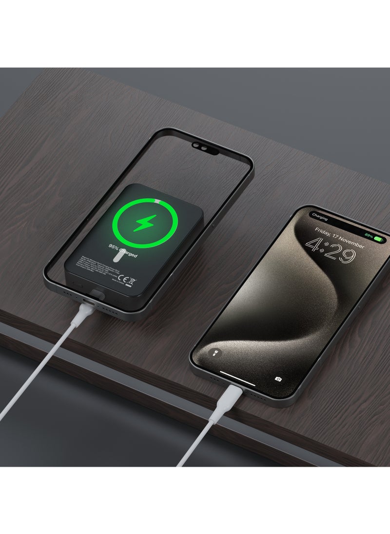 20000mAh Magsafe Power Bank 20W PD  / Simultaneous Charging / Compact Design / USB-C Output & Input / 15W Wireless Charger PowerBank 20000 mAh- Dark Grey