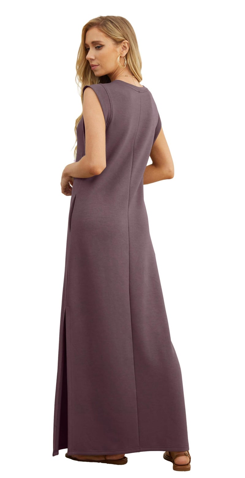 GRECERELLE Womens Summer Vacation Casual Loose Split Long Maxi Dress with Pockets (Rosewood, Medium) - Image 5