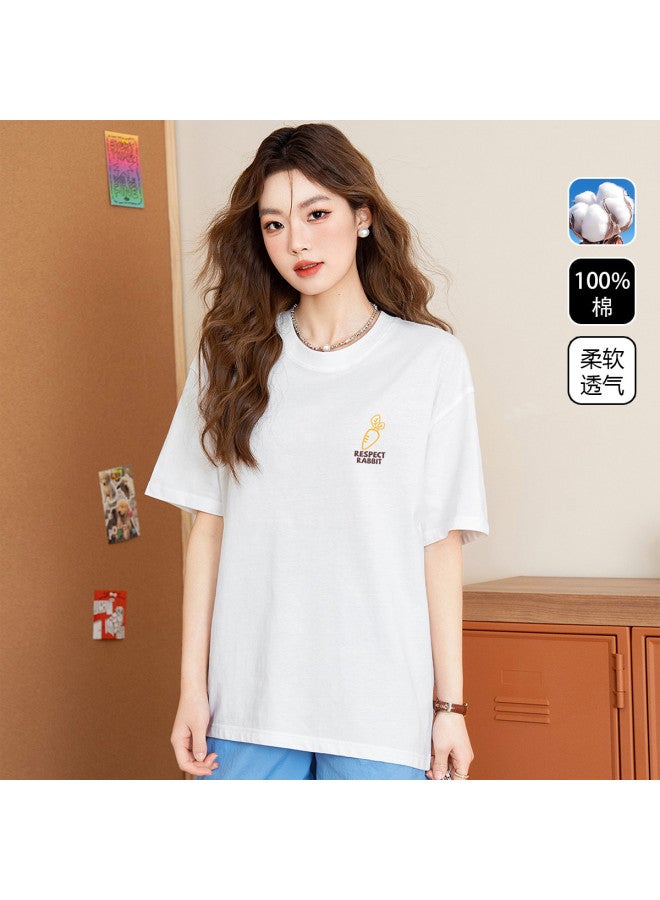 Jeanswest Women's Summer Cotton Round Neck Short Sleeve T-shirt - Loose Fit Slimming Versatile Basic Casual Printed Top - Image 2