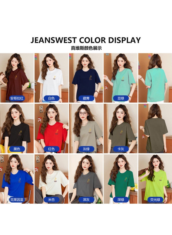 Jeanswest Women's Summer Cotton Round Neck Short Sleeve T-shirt - Loose Fit Slimming Versatile Basic Casual Printed Top - Image 3